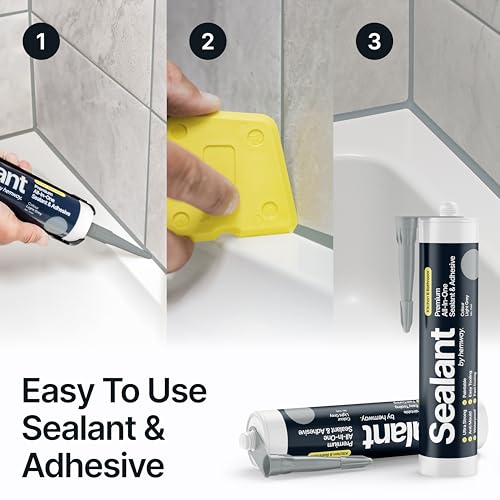 Image of Hemway Light Gray Kitchen & Bathroom Sealant & Adhesive - 300ml 1 Pack | Hybrid Polymer, Superior to Silicone Caulk Sealant, Waterproof, Odorless, Paintable, Ideal for Around Bathtub Shower Kitchen