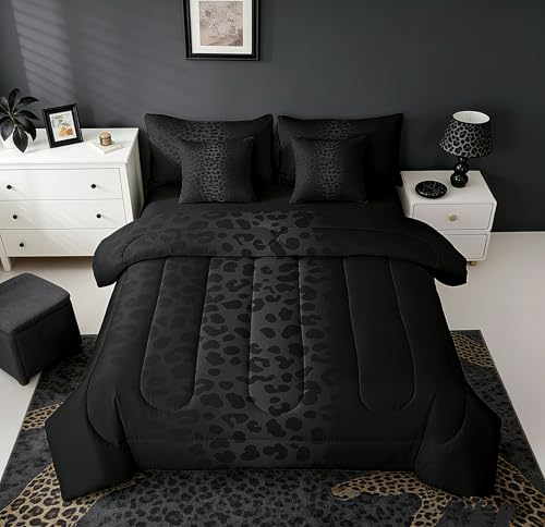 Queen Size Black Leopard Bedding Set 7 Pieces Bed in