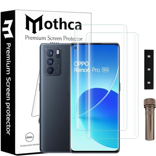 Image of Mothca Curved UV Tempered Glass Screen Protector for Oppo Reno 6 Pro | Transparent | Pack of 2 | Borderless Full Screen Coverage with UV Installation Kit