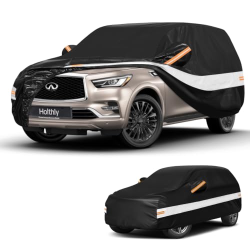 Image of 10 Layers SUV Car Cover Custom Fit for Infiniti QX80 (2014-2026), Waterproof All Weather for Automobiles, Outdoor Full Cover Sun Rain Dust UV Protection with Cotton. Black