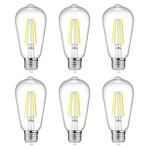 El Mejor Listado de Focos vintage . 44 Bombillas LED Edison Vintage 6 Pack 4W Bombillas de Cristal Transparente ST64 Antiguas Bombillas de Filamento LED con 80+ CRI, Casquillo E27, para Salón Dormitorio Comedor Bar...