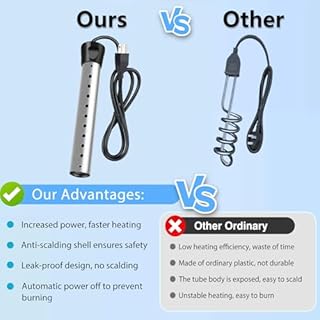 2000W Immersion Water Heater, Portable Electric Water Heater with 304 Stainless Steel, Fast Heating Heater with Thermometer, Ideal for Bucket, Bathtub, Small Pool, Home, Farms, Camping, Outdoor Use