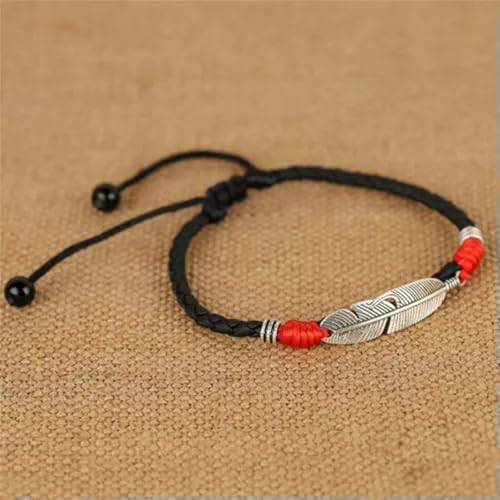 Handmade Man Feather Leather Rope Anklets efoot Sandal Beach Jewelry -Red