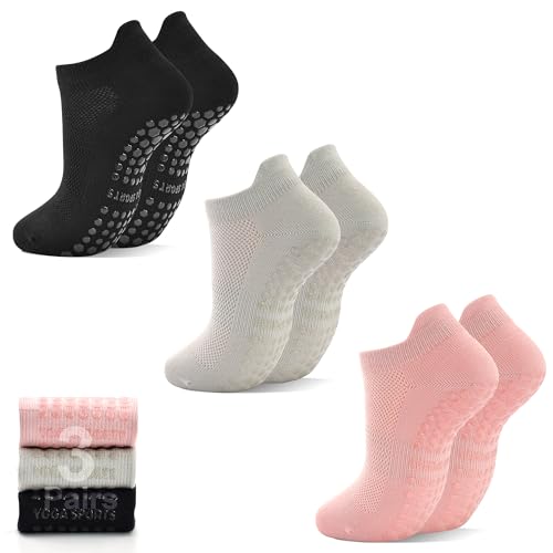 Image of HYCLES Grips Pilates Socks for Women Yoga Non-Slip Socks Barre Workout Gym Hospital Sticky Slipper Socks 3 Pairs