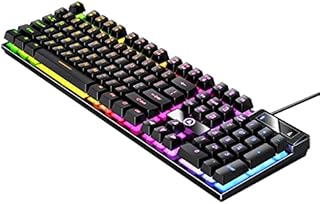 NALLBEIRRAA Gaming Keyboard,Rainbow LED Backlit Mechanical Feeling USB Wired Gaming Keyboard,Waterproof Keyboard RGB Backlight Full Anti-ghosting Keyboard for Computer/PC/Laptop/MAC (Black)