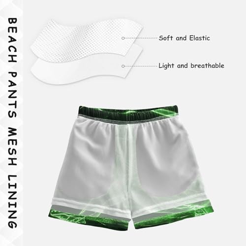 Boys Beach Board Shorts Doodle Baseball Neon Green Swim Trunk Teen Swimwear 8-16Y4