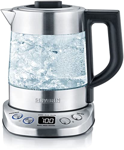 SEVERIN Bouilloire Eau et Thé, 1L, 2 200W, 5 Programmes d'Infusion Préréglés, Température et Temps Réglables, Verre/Inox, WK 3473