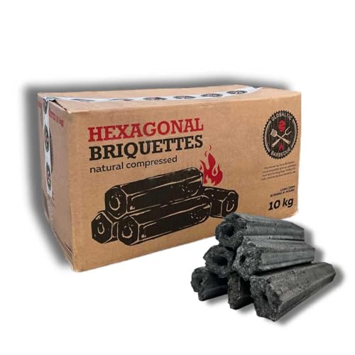 10kg Boxes Premium Sumi Bincho Charcoal Restaurant Barbecuing Briquettes - Naturally Compressed & Odourless - Long Burn Hexagonal Binchotan Logs - For Konro BBQ Cooking Grills - 1 x 10kg Box