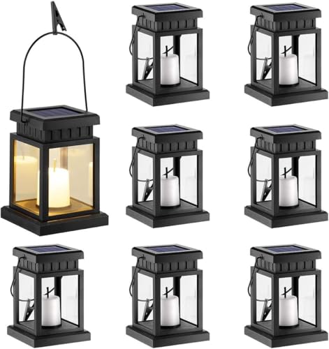 GIGALUMI 8 Pack Solar Hanging Lantern Outdoor, Candle Effect...