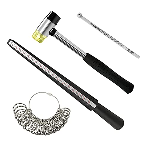 Ring Sizer Measuring Tools Plastic Ring Mandrel Ring Sizer Belt Metal Ring Gauge with Rubber Hammer for Measure Finger Rings Size Tools