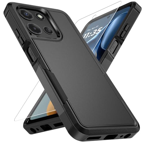 Vinve for Moto G 2025 Case with HD Screen Protector, Military-Grade Shockproof & Dual-Layer Protection, Anti-Slip Grip Design Phone Case, Black