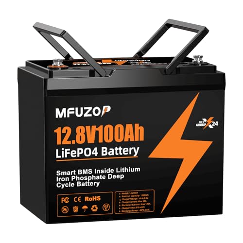 12V 100Ah LiFePO4 Lithium Battery 12.8V Trolling Motor Battery Built-in 100A BMS 20000+ Deep Cycles 1280Wh Rechargeable Perfect for Solar Power Camping RV Trolling Motor Off-Grid Use (Group 24)