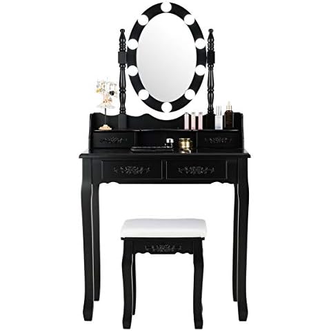 COSTWAY Schminktisch Set mit 10 LED-Leuchten Cover