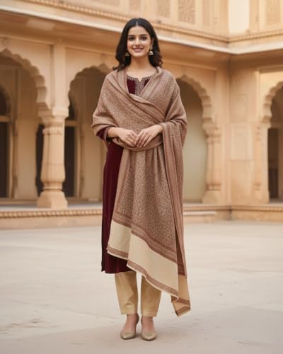 Image of KTI Women stylish multicolor embroidered woolen shawl