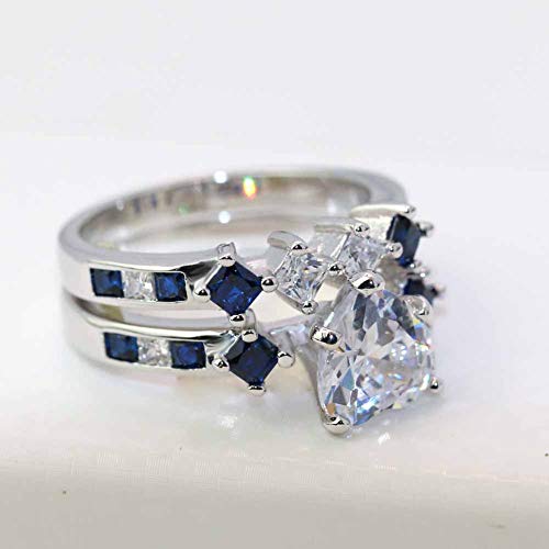 White Gold Plated 2pcs Womens Wedding Ring Sets Bridal Sets Heart cut Cz Engagement Ring Wedding Bands4
