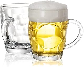 BothEarn Dimple Beer Mug Set of 2-20 Ounce (1 Pint) Heavy British Pub Thick Glass with Handle - Stein Cup for Beer Lover in Home Party BBQ