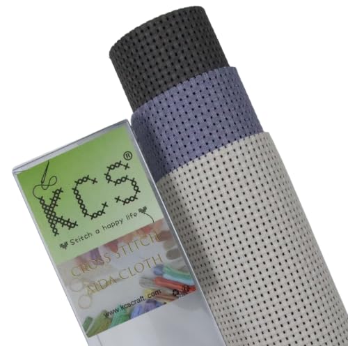Image of KCS 3 pc of 15 inch x 18 inch(38cmx45cm) 11 Count Cross Stitch Cotton Aida Cloth Needlework Rolled Fabric Box,11CT,Pearl Grey +Light Steel Grey+Dark Grey