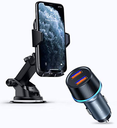 [VANMASS Suction Cup Mount] Bundle with [VANMASS 36W Dual QC 3.0 Fast Car Charger], Accompany You Home Safely