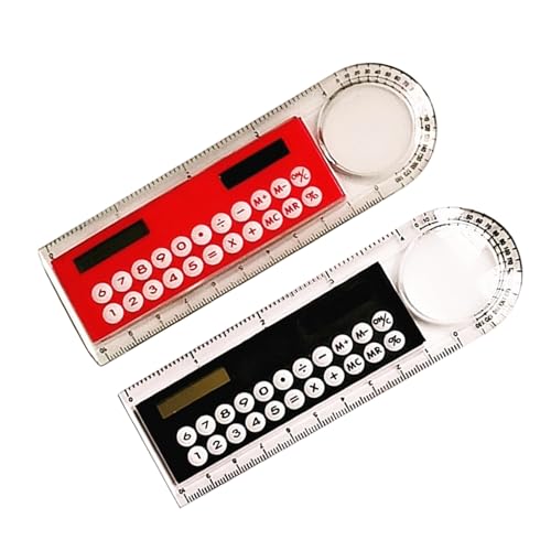 2PCS Multifunctional Calculator 4-in-1 Designed Solar Calculator with Ruler Magnifier and Protractor Gift for Student Compact Ruler with Calculator