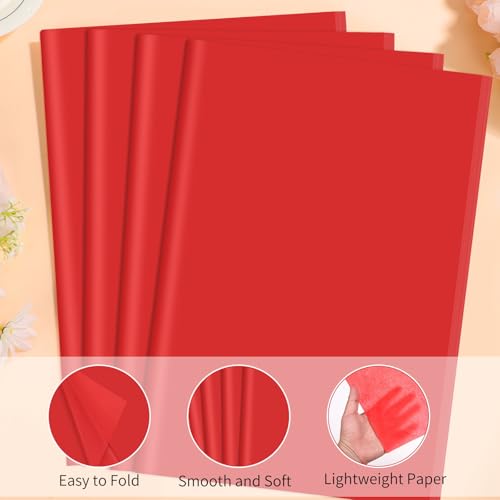 Image of woric 160 Sheets Red Tissue Paper for Gift Bags 20 X 14 Inches | Wrapping Tissue Paper Bulk for Bouquet Crafts Birthday Holiday Decorations