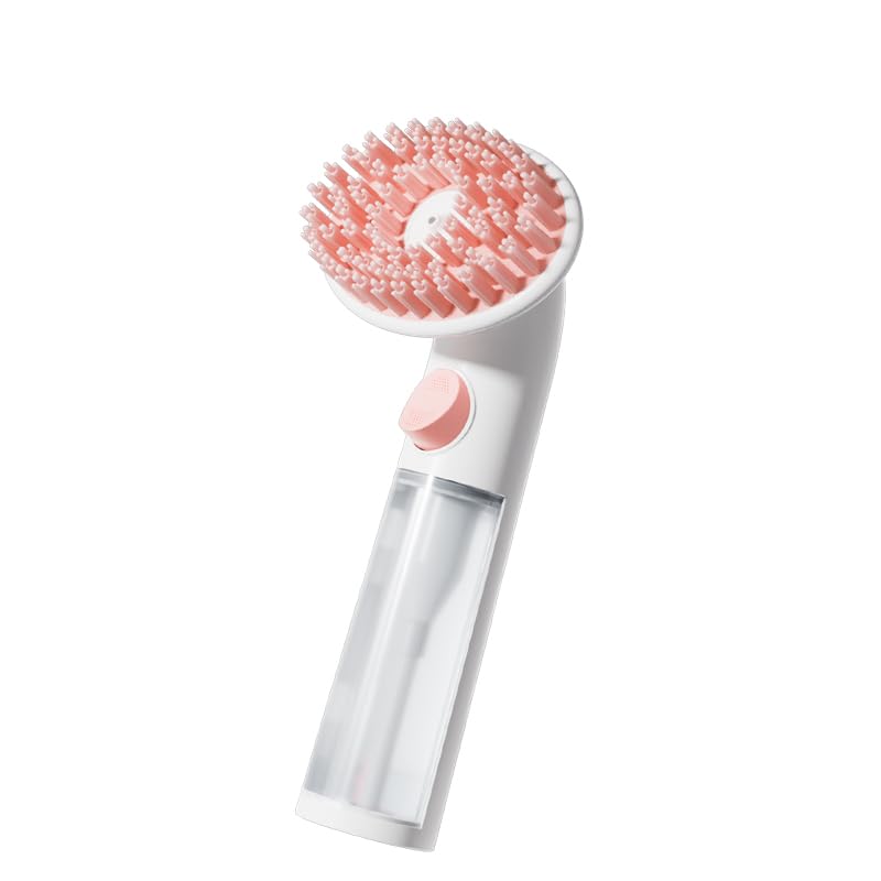 Image of Pet Bath Brush Shampoo Dispenser for Cats Dogs, Cat Clean & Massage Brush with Soft Silicone Bristles for (Pink)