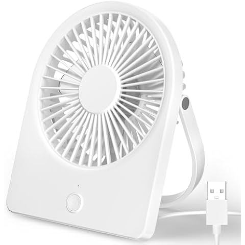 TUNISE USB Desk Fan, Small Personal Fan, 3 Speeds Wind, Portable, Quiet, Can Be Hung,Adjustment Table Fan for Better Cooling, Home Office Car Indoor Outdoor White Cover