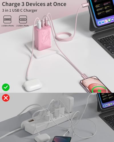 Image of Orca USB C Charger,GaN 3-Port 65W Charger USB C, Type C Fast Charging Block, Travel Ready for iPhone 17 /16 /15 Series,MacBook, iPad and More