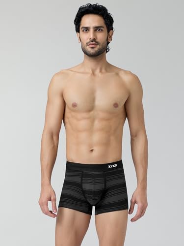 Image of XYXX Men's Streax Super Combed Cotton Regular Fit Striped Trunks with No Marks Waistband