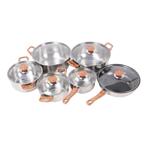 Set di pentole e padelle adatte a induzione – in alluminio pressofuso nero, venature del legno –...