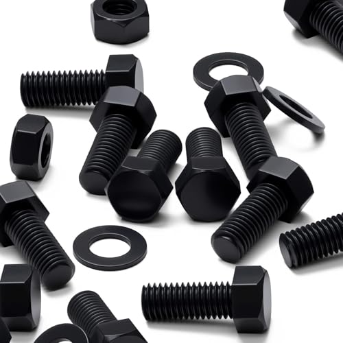 Image of 20x Black Nylon PA66 Hex Head Plastic Bolts, Nuts & Washers, M10 x 25 mm, Fastener, (25 /64 x 63 /64 in)