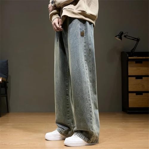 Men's Loose Baggy Jeans Elastic Waist Oversized Streetwear Denim Pants Thin Summer4