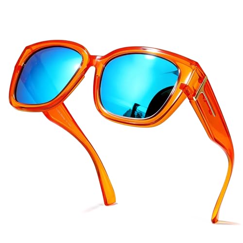Image of SIPHEW Mirrored Sunglasses Polarized Fit Over Glasses for Women - Trendy Large Square w UV400 Protection Sun Glasses