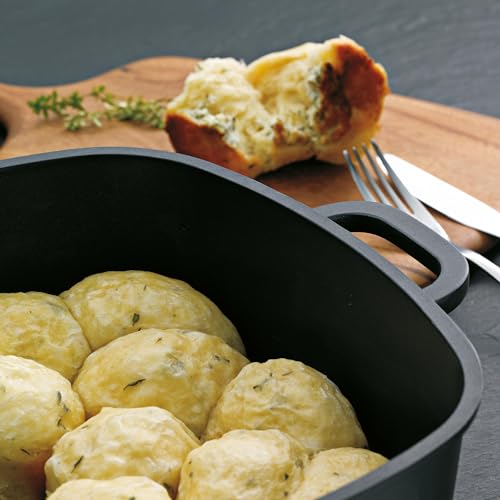 Foto von kela Schmorpfanne 28 x 28 cm, Deckel mit Aromaknopf, Induktion Servierpfanne KERROS, Aluguss beschichtet, Paella Pfanne hoher Rand