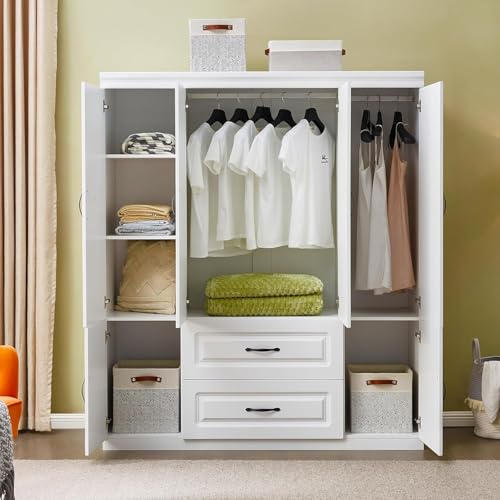 Keloyid A011 Armoire Wardrobe Closet: White Large Bedroom Armoires Wood Wardrobe Cabinet thumb #3