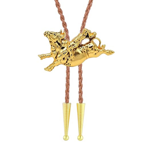 Image of Jeilwiy Bolo Tie for Men Western Cowboy Tie Necklace Gold Bolo Tie Leather Necktie Halloween Tie Accessories for Women