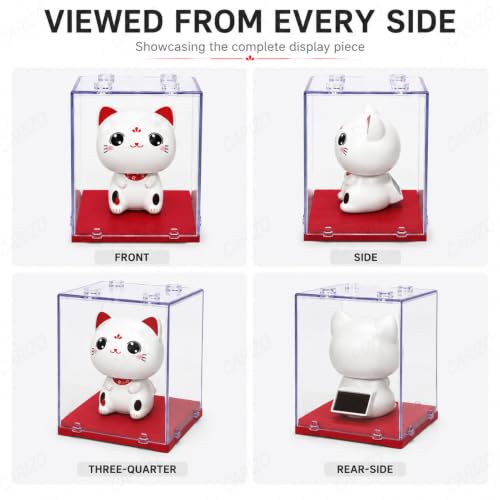 Image of CARIZO Solar Cat Bobble Head, Dashboard Decor, Clear Display Case