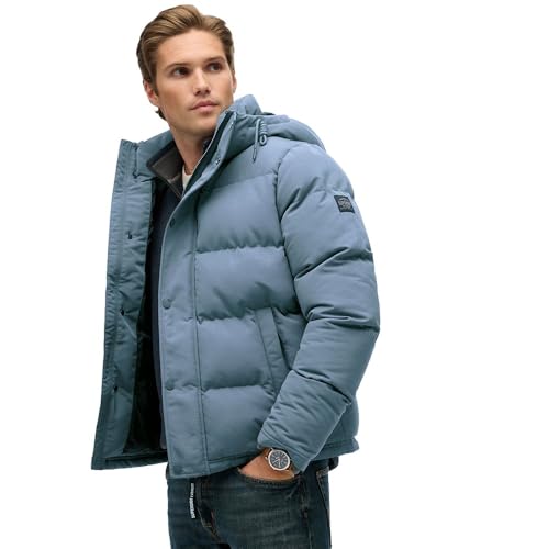 Superdry Para Homem. M5011743A Casaco Everest Curto Com Capuz Puffer Azul (M), Casual, PoliéSter - 4