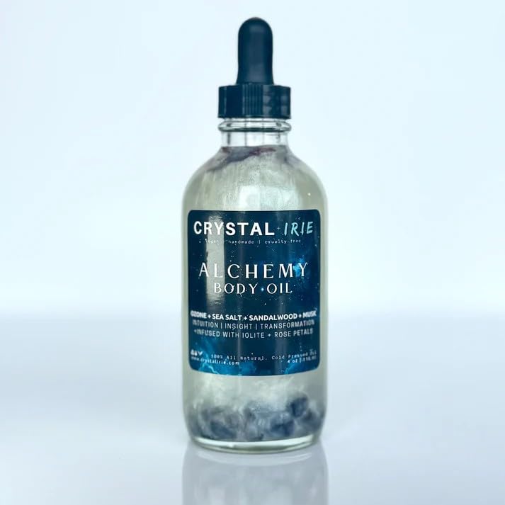 CRYSTAL + IRIE - Alchemy Ritual Shimmer Body Oil – Moisturizing Natural Body Oil with Vitamin E, Lightweight Moisturizing Oil, Sea Salt & Sandalwood Scent, 4 oz
