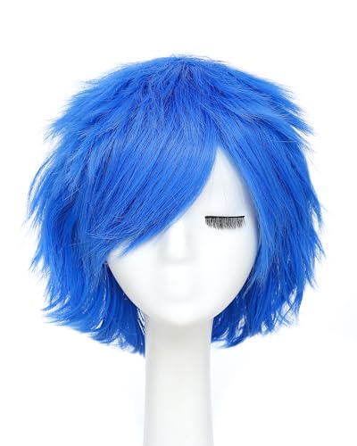 Image of Rose bud Anime Halloween Blue Wig for Cosplay Party Synthetic Layered Short Hair Wigs with Fringe Pastel Funny Wigs for Women Men