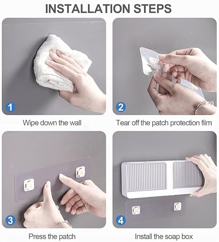 Image of Wall Mounted Soap Holder Box with Dual Compartments and Adhesive Mount