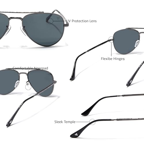 Image of Voyage Aviator Polarized Sunglasses for Men & Women (Black Lens | Grey Frame - MG7619)