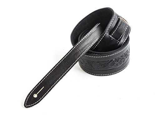 Cinghia Tracolla per Chitarra - Nero, Pelle Vera