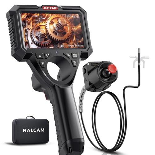 Image of Ralcam Industrial Borescope Camera with Replaceable Snake Cable, 5 inch HD Display, 4-Way Articulating Probe & Stainless Steel Joystick, 6.2mm Camera, Waterproof Cable, 5 FT Auto & Pipe