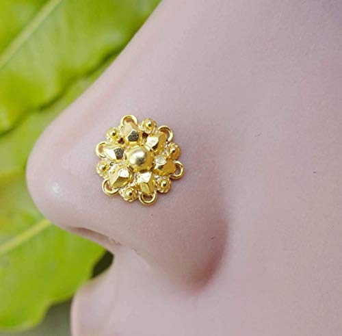 Flower Gold Nose Stud,Indian Nose Screw,Gold Nose Pin,Gold Nose Piercing,Crock Screw Nose Stud,Indian Nose Stud,925 Sterling Silver nose stud,Gold Nose Screw,Unique Nose Stud,22 G Nose Stud (TEJ071)