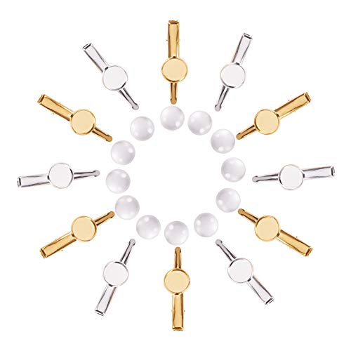 NBEADS 50 Sets DIY Hair Bobby Pin Findings, 50 Pcs Golden/Silver Iron Alligator Hair Clip Findings and 50 Pcs Transparent Glass Cabochons for Photo Craft Jewelry Hair Bobby Pin Making