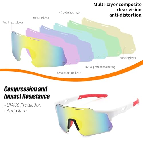Image of Karsaer Unisex UV Protected Cycling Glasses Sports Sunglasses for ,Youth Baseball Softball Running Sunglasses E1315, White, L