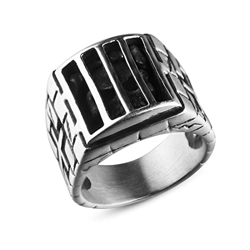 Banemi Anillos de Hombre, Anillos Vintage Plata Esqueleto de Jaula Acero Inoxidable Regalo Aniversario de Pareja Talla 25