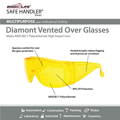 SAFE HANDLER Diamont Amber Vented Over Glasses Safety Glasses | Meets ANSI Z87.1, Impact Resistant Polycarbonate Lens (12 Pairs) by SAFE HANDLER - Image 7