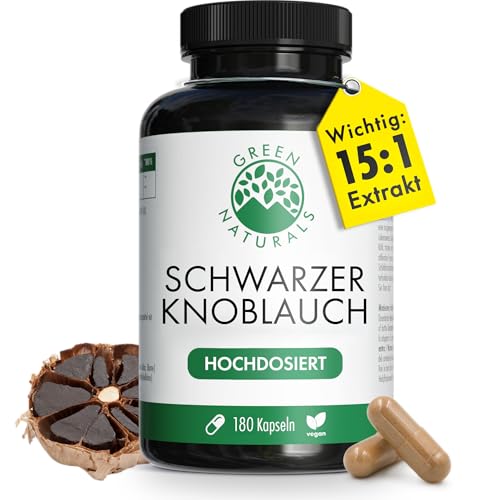 Green Naturals® Schwarzer Knoblauch Kapseln - Hochdosiert: 750 mg (15:1 Extrakt) - Entspricht 11250 mg Tagesdosis - Black Garlic