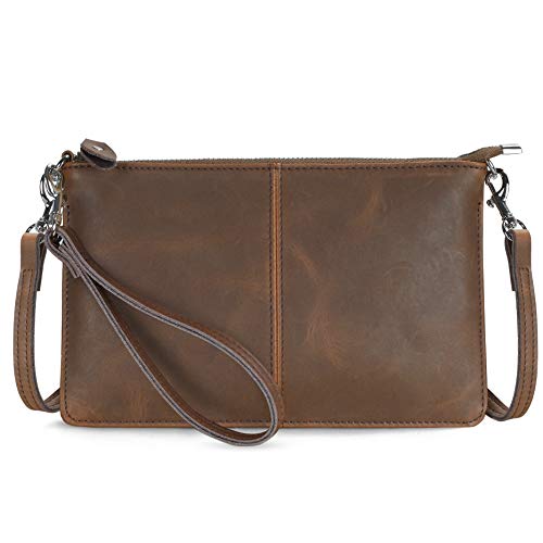 Befen Vintage Brown Crazy Horse Leather Wristlet Clutch Wallet Purse Small Crossbody Bag for Womenï¼ˆBrown - Crazy Horse Leatherï¼‰